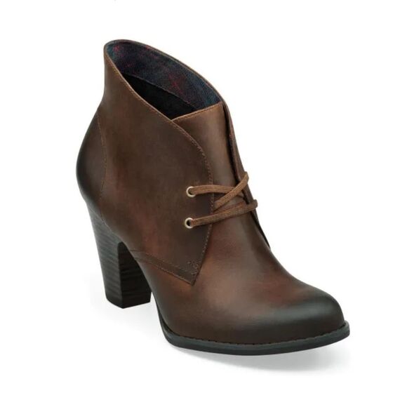 INDIGO by Clarks Brown Leather Block Heels Lace Up Ankle Booties 7M - Picture 1 of 11
